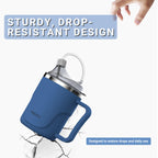 HOSUKU Spill-Proof Cup for Elderly, 13.5oz Stainless Steel Sippy Cup with Straw, Ideal for Seniors and Adults, Great for Water, Milk, and Soup (Blue), Health & Household Supplies