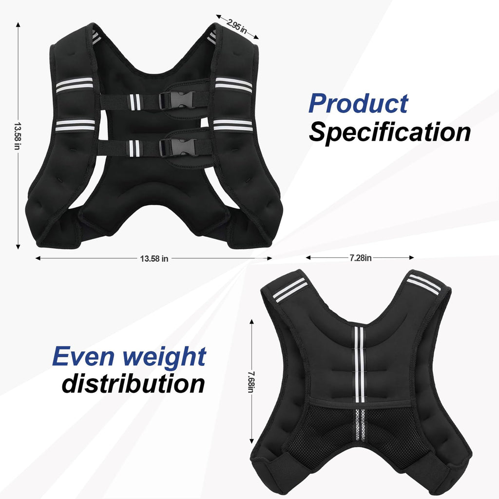 Weighted Vest with Two Adjustment Straps for Men Women, 8lbs/12lbs/16lbs/20lbs Weight Vest with Reflective Stripes for Workout, Strength Training, Running, Fitness, Muscle Building, Weight Loss