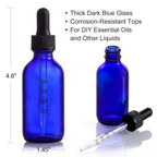 4 Pack 2 oz Glass Dropper Bottles with Measured Dropper - 60ml Dark Blue Tincture Bottles with Calibrated Glass Eye Droppers (1ml) - Leakproof Essential Oils Bottles for Health, Personal Care & Beauty