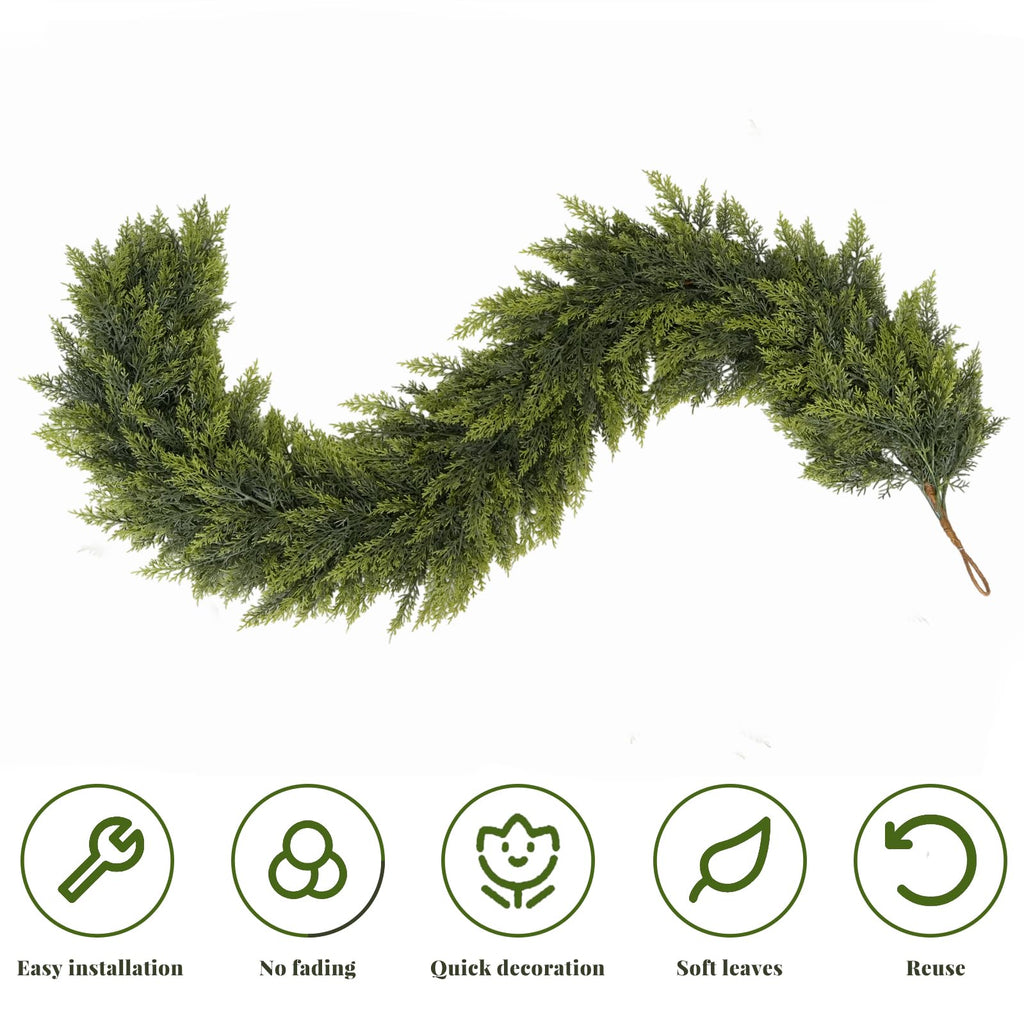 LVZHIYUAN 2 Pcs 6FT Christmas Garland,Real Touch Cedar Garland