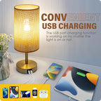 Yarra-Decor Bedside Lamp with USB Port - Touch Control Table Lamp for Bedroom Wood 3 Way Dimmable Nightstand Lamp with Round Flaxen Fabric Shade for Home Office (LED Bulb Included) (Y - NET)