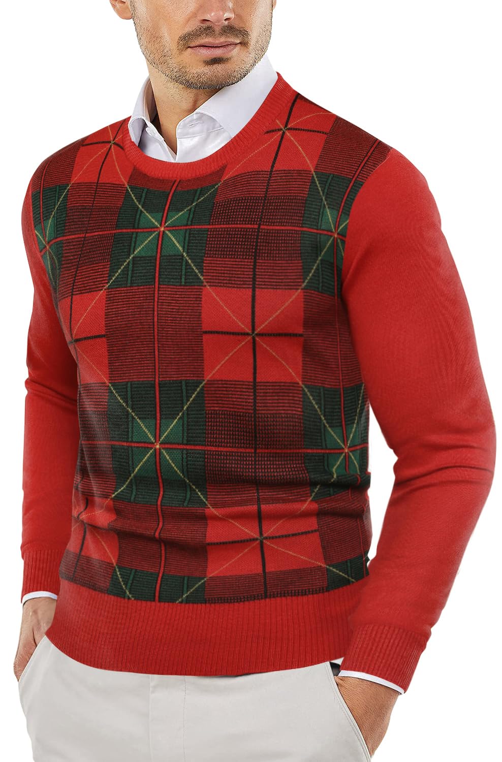 COOFANDY Men's Christmas Sweater Slim Fit Lightweight Crew Neck Sweatshirts Knitted Pullover for Casual Or Dressy Wear