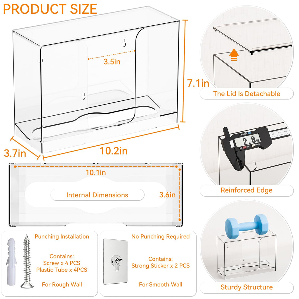 Cq Acrylic Wall Mount Multifold Paper Towel Dispenser & Box for Bathroom,Home -10.2x3.7x7.1 Inch - Clear Commercial Paper Towel Holder for Folded,Z Fold,C Fold,Trifold,Napkin,Hand Paper Towel