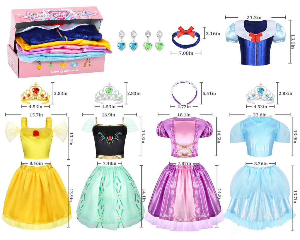 LIMIROLER 18 Pcs Princess Dress Up Clothes for Girls Role Play Gift Set