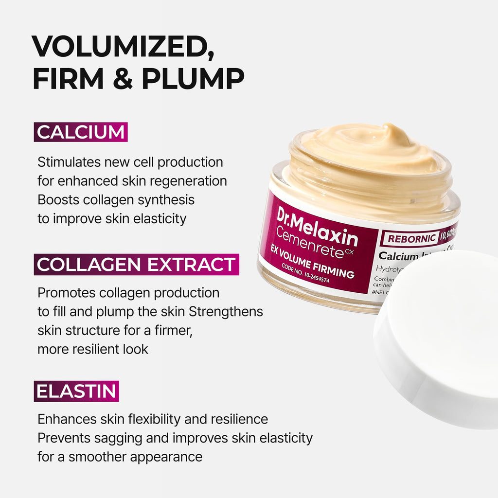 Dr.Melaxin Cemenrete Calcium Intense Firming Cream 50ml (1.69 fl oz) – Rebornic 10,000ppm, Niacinamide & Hydrolyzed Elastin, Lifting & Elasticity Face Cream for Sagging Skin