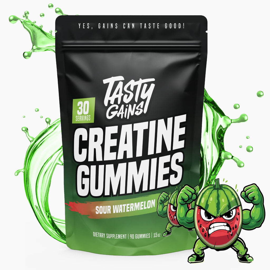 TASTY GAINS Creatine Gummies, 90g of Creatine, Non-GMO, Vegan - Build Muscle & Boost Strength for Men & Women (1g Creatine Monohydrate Per Gummy) Made in USA (90, Sour Watermelon)