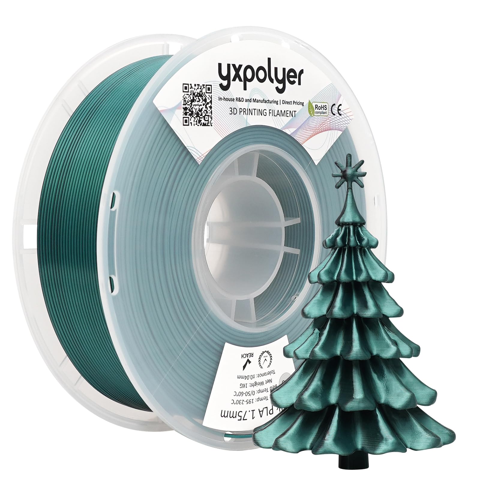 YXPOLYER PLA Filament Premium 2-Color Silk PLA 3D Printer Filament 1.75mm 1kg, Dual Color Black and Green Dual-Color Printing