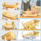 MotBach 125 Pack 5LB Extra Large Paper Food Boats Trays Disposable Paper Boat Plate Containers, Kraft Food Serving Tray Boat Basket Bowl for Snack Popcorn Burger Sandwich Taco BBQ Fries Dessert Nacho