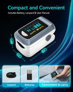 Fingertip Pulse Oximeter Blood Oxygen Monitor Finger for Adult & Children Portable Oxygen Level Monitor with OLED Screen Included 2 X AAA Batteries and Lanyard