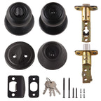 Amazon Basics Exterior Door Knob with Key Lock and Deadbolt, Keyed Alike, Coastal, Matte Black