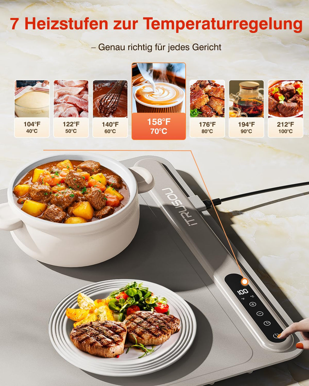 Warming Mat for Food (35"x16") - iTRUSOU Extra Large Electric Warming Tray with 7-Level Temp, 500W High-Power & 99H Timer - Rollable XL Large Food Warming Mat for Parties & Buffet