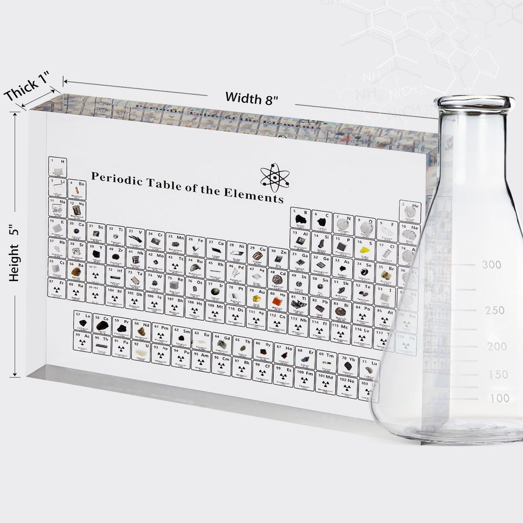 Large Periodic Table with Real Elements Inside, 8 Inch Acrylic Periodic Table Display with 83 Real Elements Samples, Craft Decor, Gift for Kid Students Teacher Science Lovers, 8*5*1 inch.