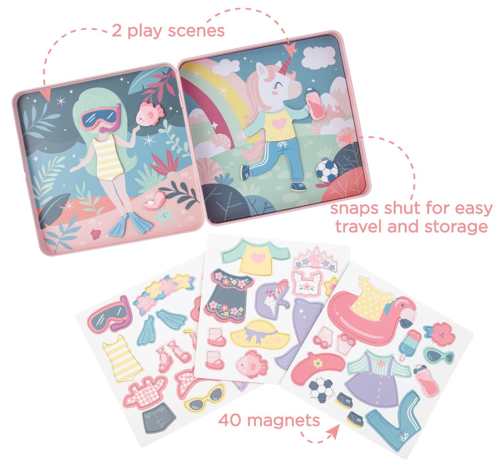 Stephen Joseph, Magnetic Dress Up Dolls 40 PC Play Set – Screen-Free Pretend Play Magnetic Case, Ideal for Ages 3+ – Travel Game for Kids, Magnetic On The Go Activity Set, Unicorn and Mermaid