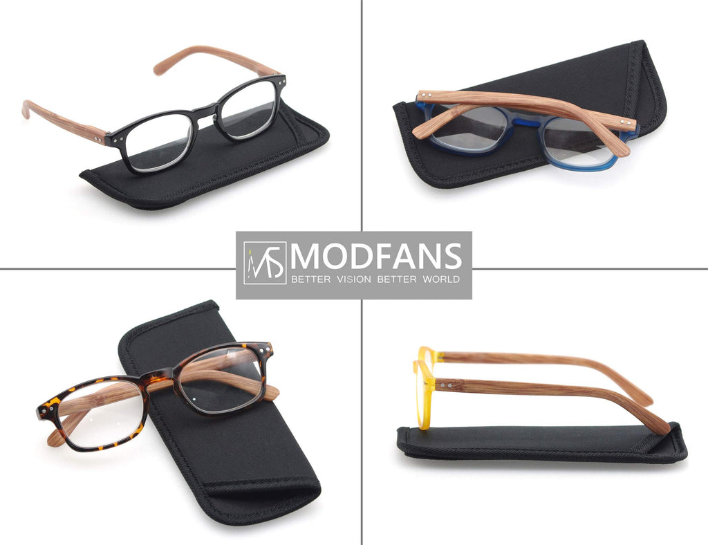 MODFANS 4 Pack Reading Glasses 2.5 Fashion Wood-Look Spring Hinges Stylish Readers Men Women
