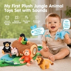 hahaland Baby Toys 6-12 Months, Jungle Plush Animal Set with Sounds & Words