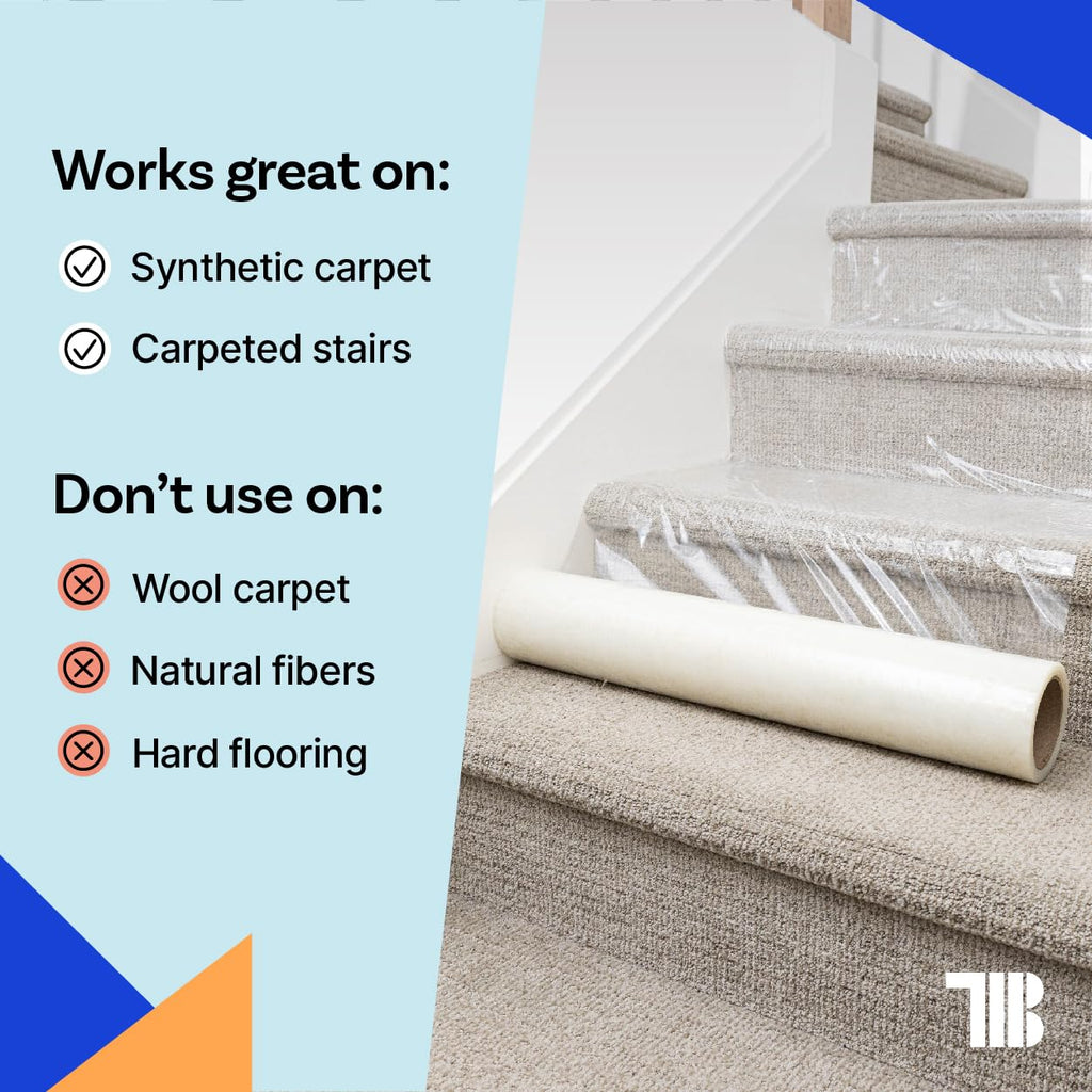TapeManBlue Carpet Protection Film 36" x 200' roll, Self Adhesive Plastic Carpet Protector Film with Clean Removal & Easy Unwind, Durable Protection Tape to Shield Your Surface from Dirt and Spills