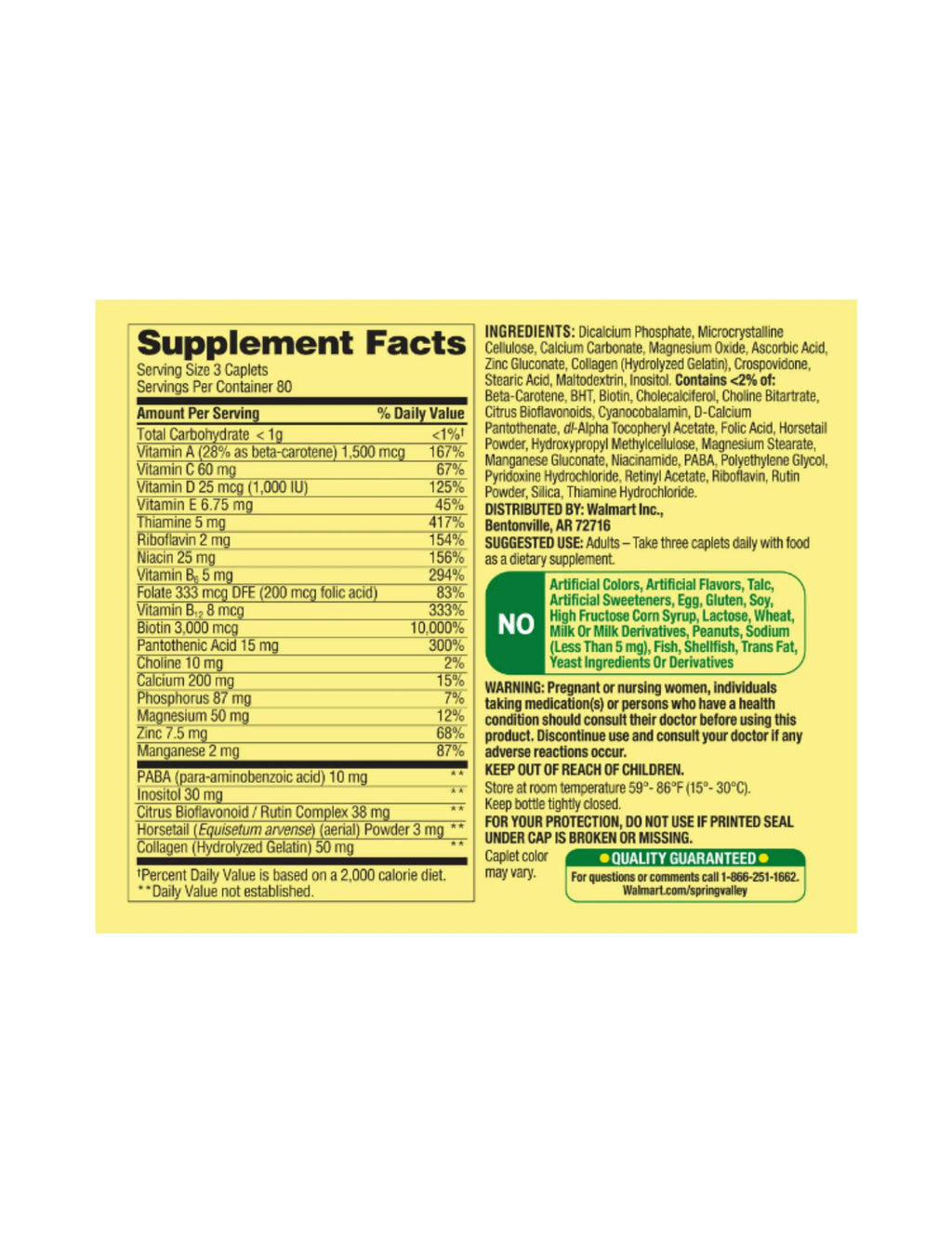 Spring Valley Hair, Skin & Nails Caplets, 240 Count + STS Sticker.