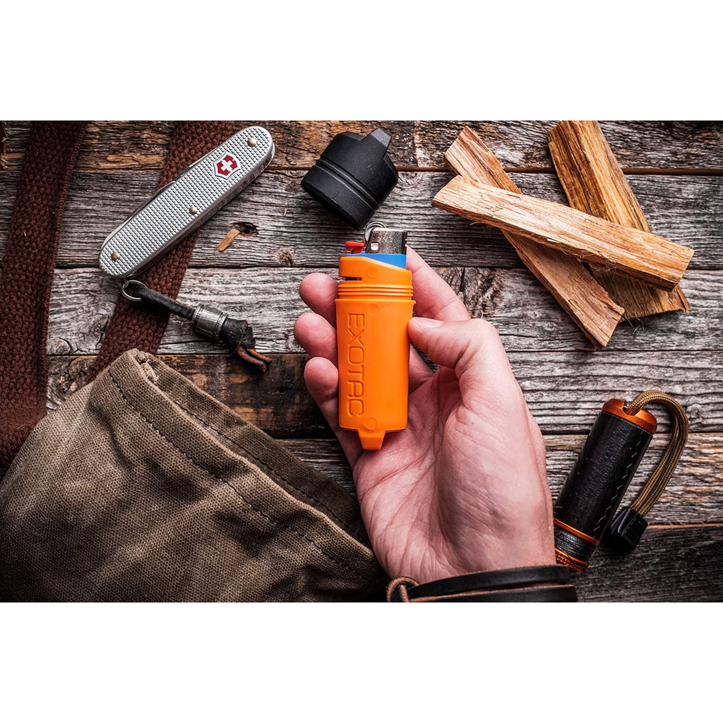 Exotac fireSLEEVE Waterproof Floating Lighter Case (Lighter Not Included) with Gas-Lock Strap for Thumb-free Operation, Molded TPE Body for Flexibility, and Super-tough Nylon Cap, Made in the USA