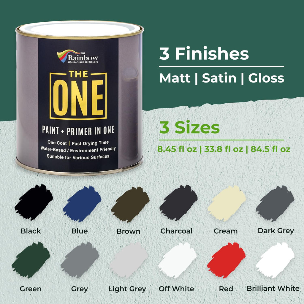 THE ONE All-In-One Paint & Primer - Green Satin, 8.5 Fl Oz/250ml | 1 Coat Formula | Easy Indoor & Outdoor Decorating for Home & Garden Walls, Floors & Furniture | Water-Based & Low VOC