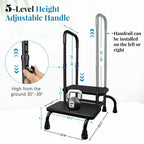 Gyykzz 2 Step Stool with Handle, Upgrade Heavy Duty Stepping Stool with 5 Legs, Step Stool for High Beds with Adjustable Handle and Non-Slip Platform for High Beds/Bathtub/Kitchen