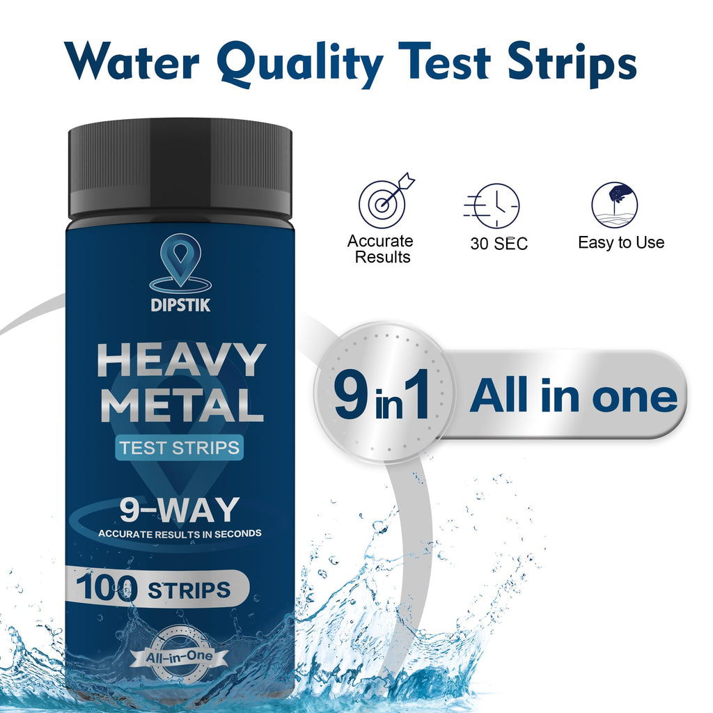 9 Way Heavy Metals Water Test Strips, 100ct Home Water Testing Kit for Iron, Mercury, Copper, Lead, Chromium, Magnesium, Cadmium, Calcium,Zinc