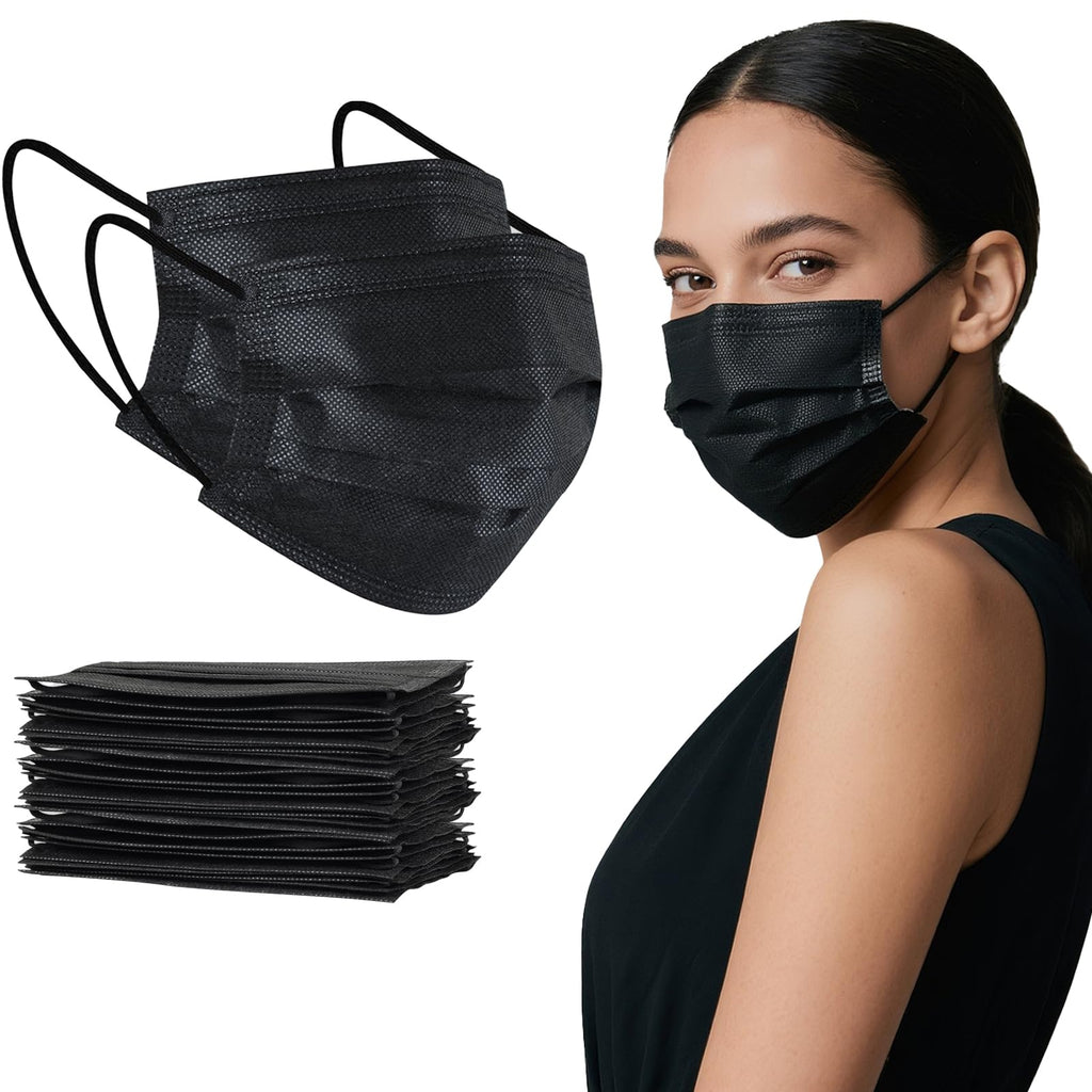 akgk 100Pcs Disposable Face Masks, Black Face Mask, 3 Ply Disposable Mask