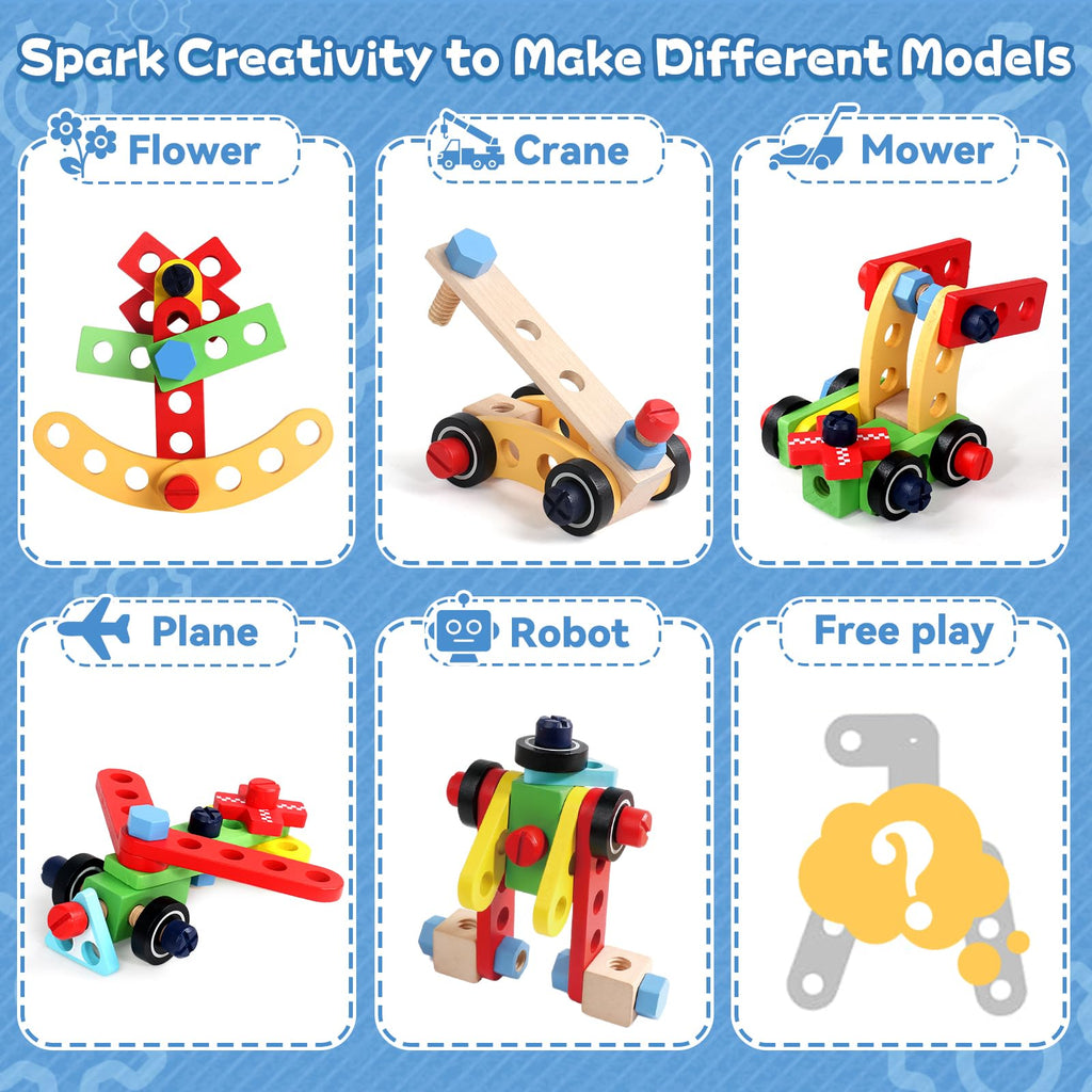 TONZE Wooden Kids Tool Set with Drill, Montessori Toys for 3 Year Old Boys