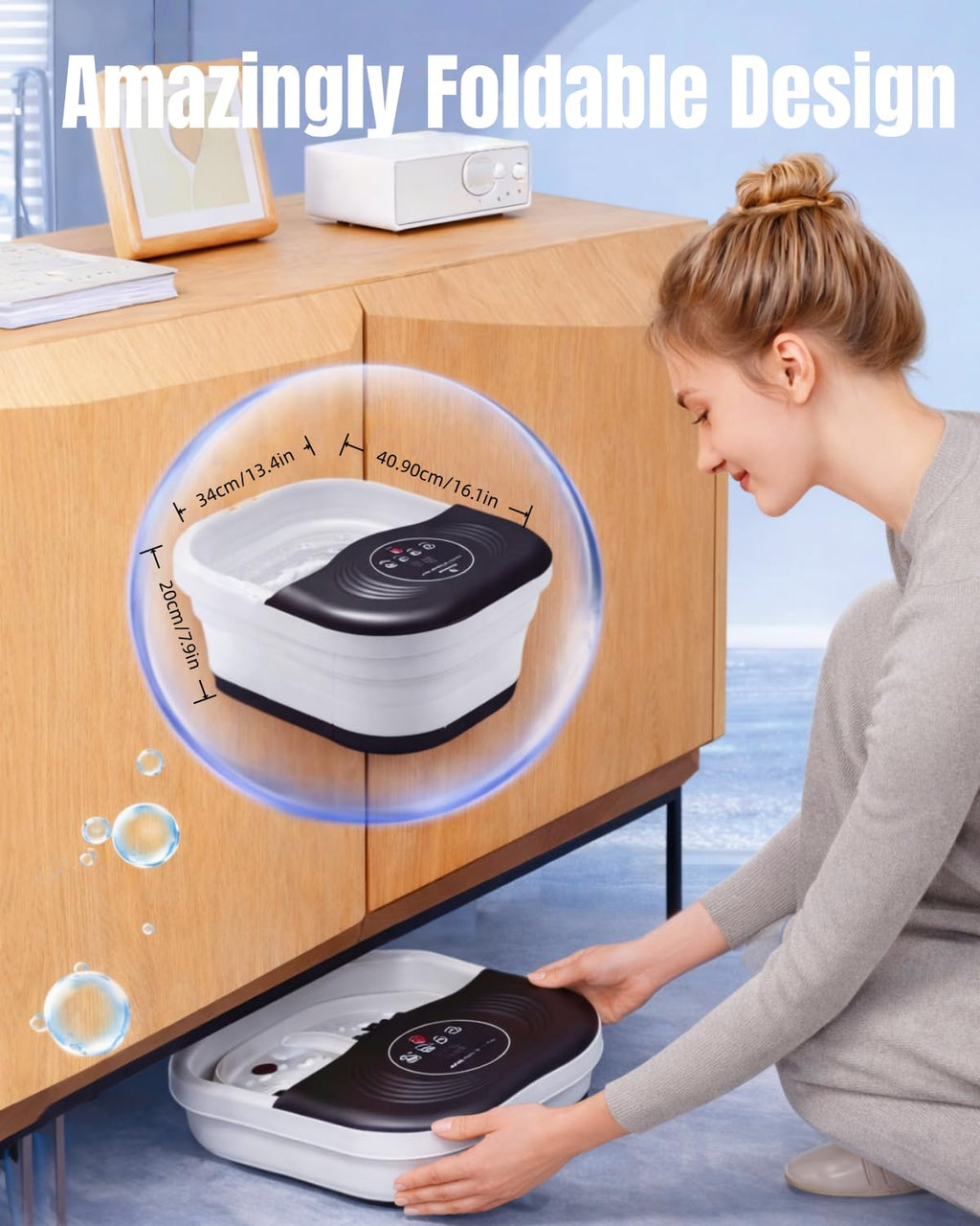 SPA4PIEDS Collapsible Heated Foot Spa Bath with Bubble, Foot Soaking Tub Featuring 8 Shiatsu Rollers, Pumice Stone and Built-in Timer for Mom, Dad and Foot Relaxation (Black)