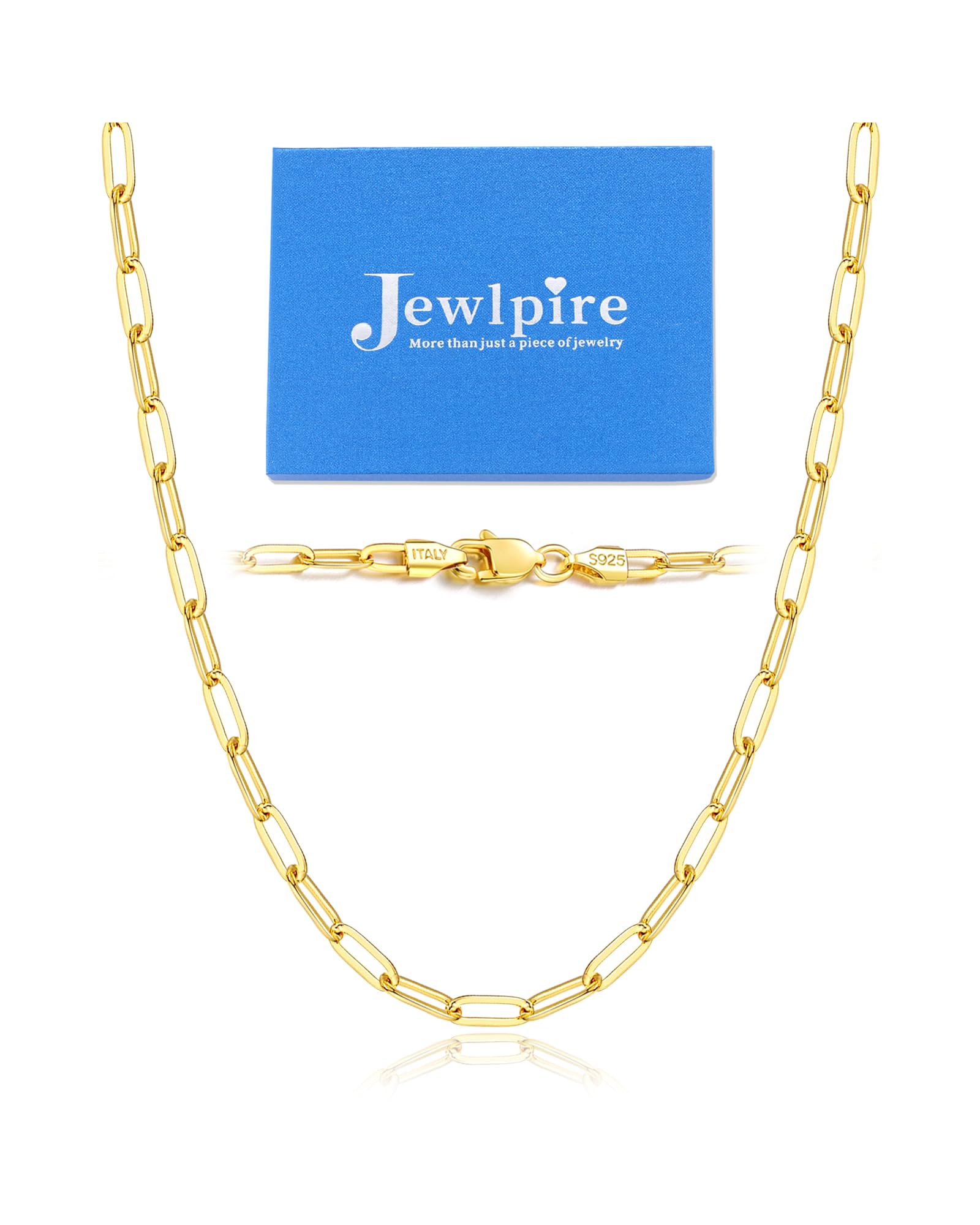 Jewlpire 14K Gold Plated Paperclip Necklace for Women, 14K Gold Plated Chain for Women 3mm Women's Chain Necklaces, Paperclip Chains 20 Inch