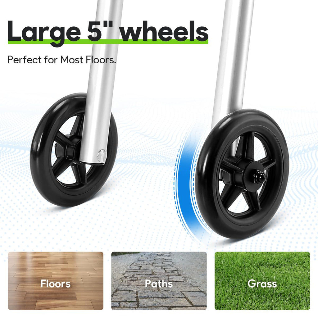 Delog Narrow Folding Walker for Seniors with Trigger Release and 5 Inches Wheels, Lightweight Supports Up to 350 lbs, Aluminum Folding Walker for Elderly, Handicapped and Disabled