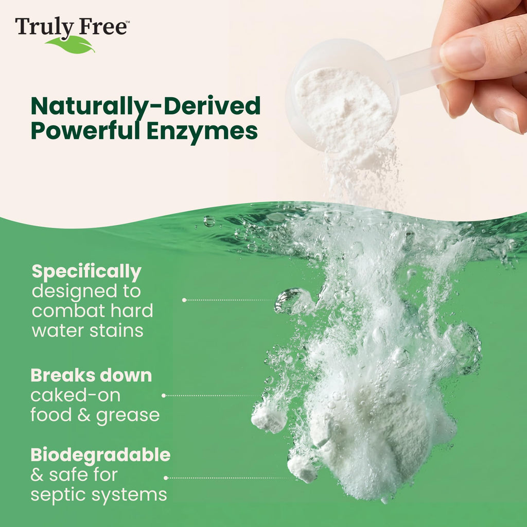 Truly Free Dishwasher Detergent Powder | Natural Dish Detergent, Dishwasher Soap | Plastic Free, Plant-Based, Clean, Heavy Duty Hard Water Stain & Grease Remover | Fragrance Free | 12.5 oz (Pack of 3)