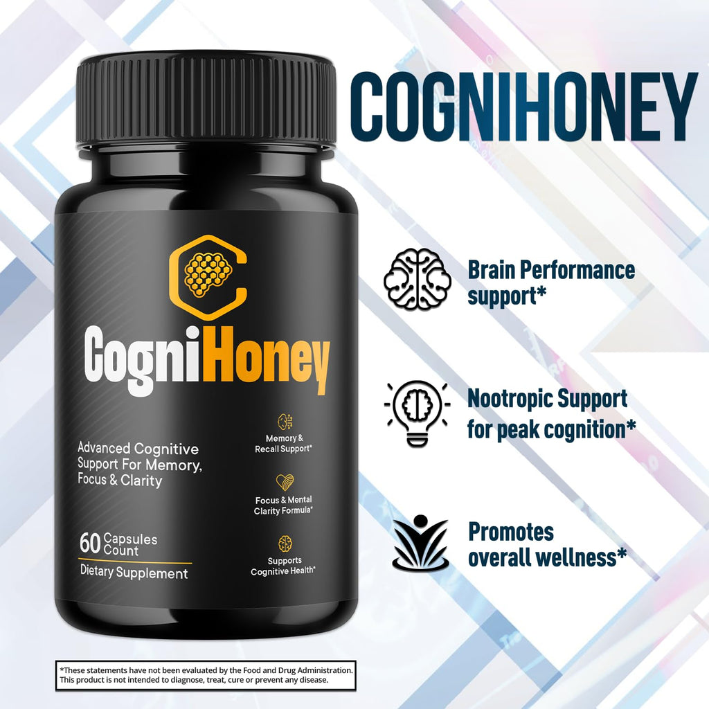 (3 Pack) CogniHoney Capsules, Cogni Honey Brain Support Pills with All Natural Ingredients, Advanced Memory Support Supplement Supporting Brain Health & Wellness with Premium Vitamins (180 Capsules)