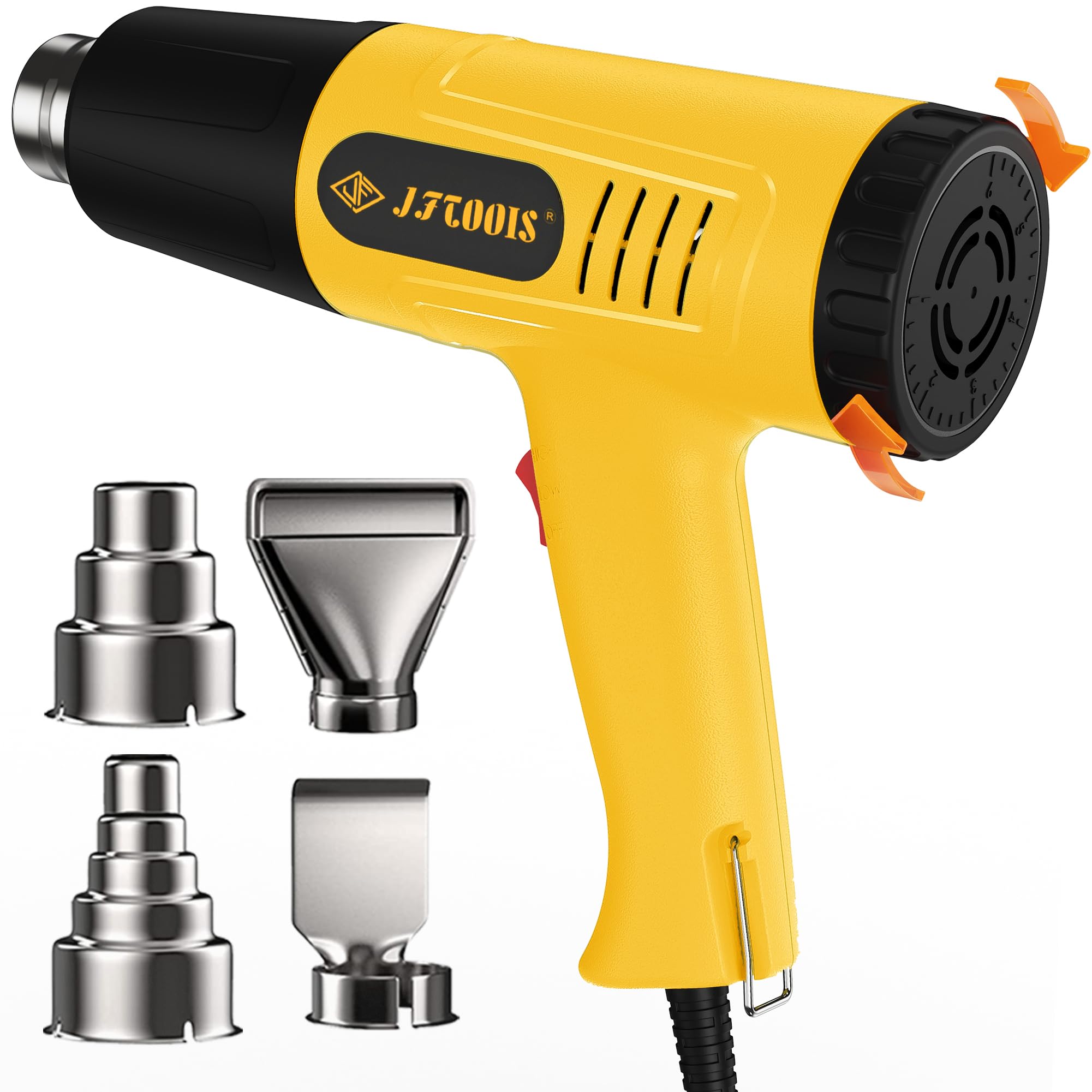 JFTOOIS Heat Gun 572&1112℉ Dual Temperature Control Rapid Heating Heavy-Duty Hot Air Gun Kit, Includes 4 Nozzles, Suitable for Crafts, Heat Shrink PVC, and Paint Removal(JF-2001W)