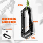 Carabiner Multitool 8-in-1 EDC Carabiners Pocket Knife, Serrated Knife, Rope Cutter, Screwdriver, Can Bottle Opener, Ruler, Survival Gear for Camping Climbing Hiking, Gifts for Men (Black)