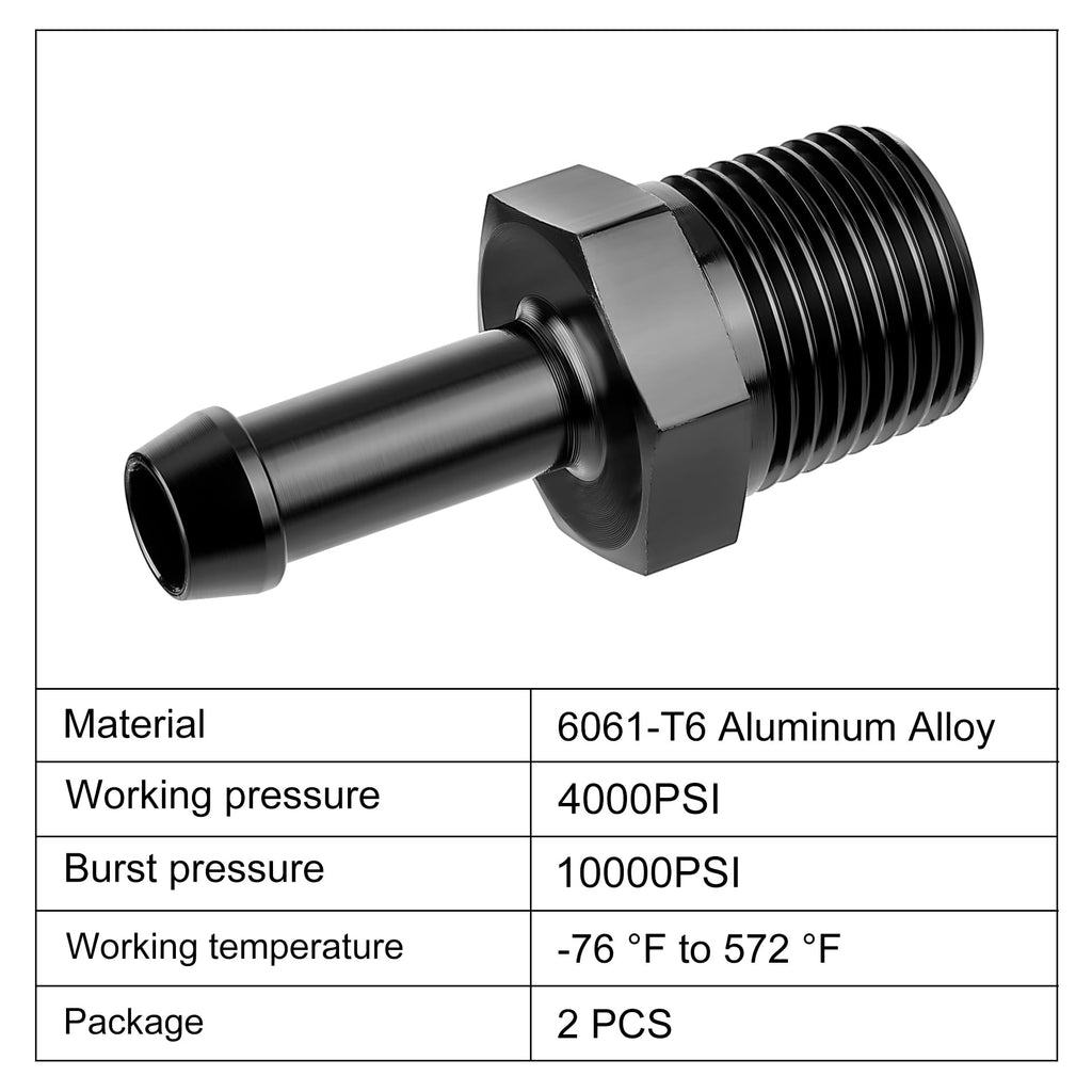 EVIL ENERGY 3/8" NPT Male to 5/16" Barb Fitting Adapter Straight Aluminum Black 2PCS