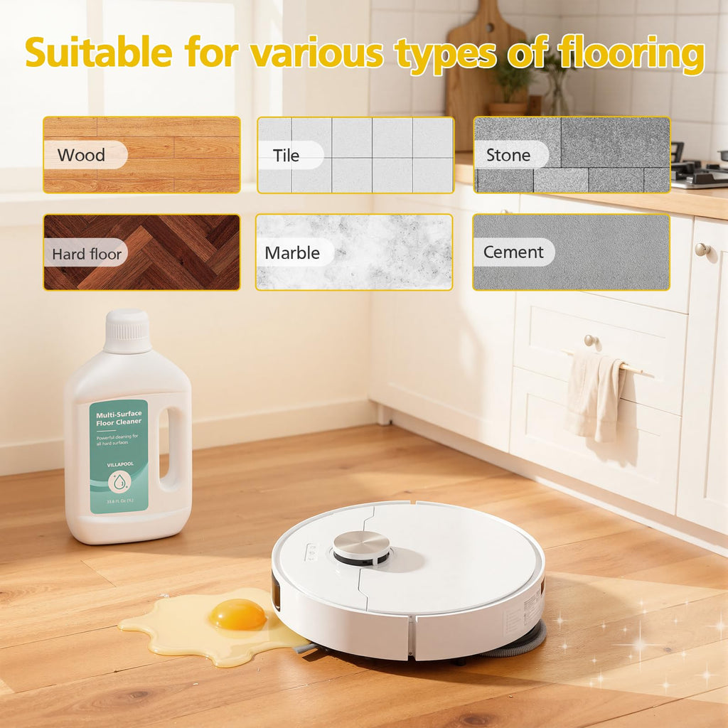VILLAPOOL Floor Cleaning Solution Compatible with Dreame All Robot Vacuums & Wet Dry Vacuums, Residue-Free Multi-Surface Cleaner, 33.81 Fl Oz Original Scent