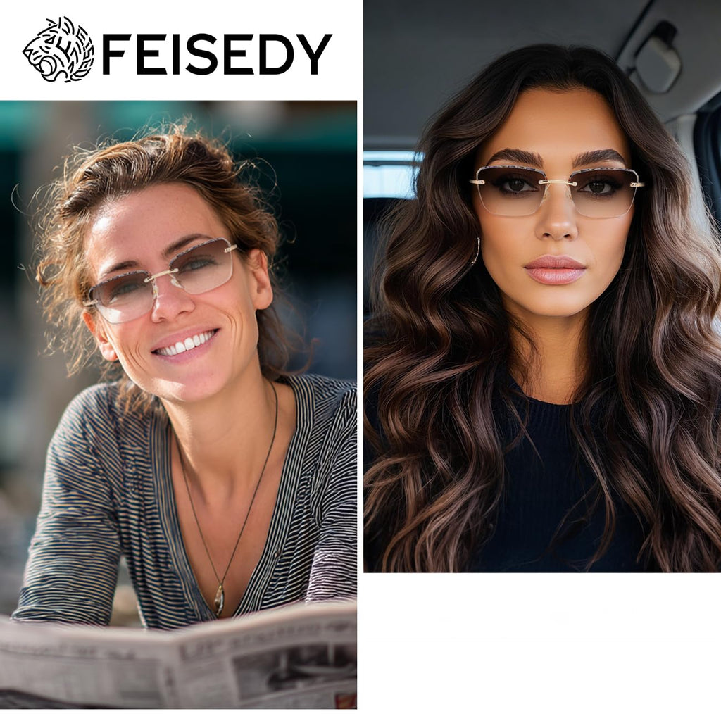 FEISEDY Stylish Metal Reader Sunglasses for Woman Trendy Retro Reading Glasses UV400 Protection B0295 2.0x