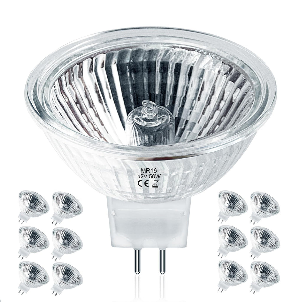 Jaenmsa MR16 Halogen Bulbs 50w 12V GU5.3, MR16 Halogen Light Bulbs 2 Pin, 12 Pack Dimmable Indoor Flood 50w Mr16 Small Light Bulb for Landscape/Track Light Bulbs 2700K Warm White