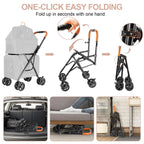 LPOTIUS Double Pet Stroller with Detachable Carrier for Medium Small Dogs and Cats, Lightweight Dog Stroller Travel Carriage with No-Zip Canopy Storage Basket One-Click Folding and One-Foot Brake