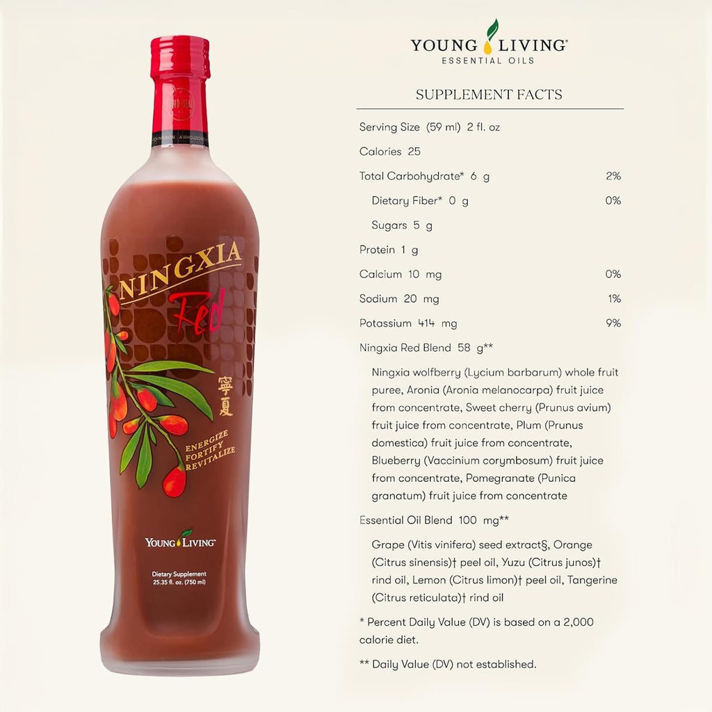 Young Living NingXia Red Antioxidant Drink | 25.35 fl oz | Superfruit with Wolfberry, Blueberry, Pomegranate, Orange, Lemon & Yuzu Essential Oils | 4 Pack