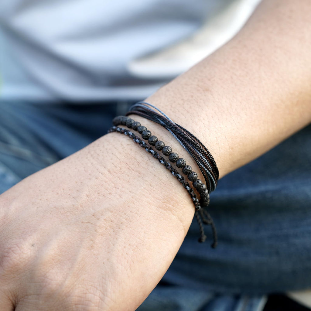 Mezcla Vida Handmade Natural Stone Beaded Healing Bracelet Gift for Men Adjustable Rope String Bracelet (Lava Rock, Adjustable)