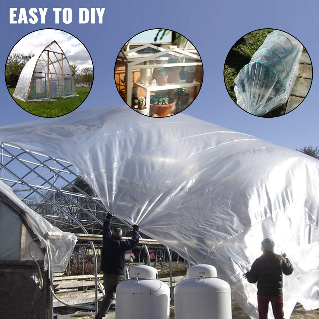 VEVOR Greenhouse Plastic Sheeting 8 x 25 ft, 6 Mil Thickness UV Resistant Clear Polyethylene Film, Hoop Green House Cover for Farms, Agriculture, Garden