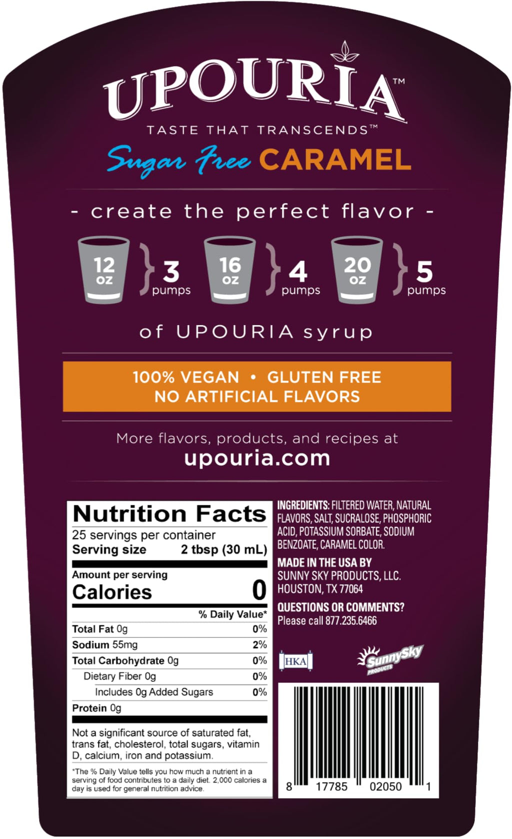 Upouria Coffee Syrup Sugar Free Variety Pack: French Vanilla, Caramel and Hazelnut, 100% Vegan, Gluten Free, Kosher, Keto, 750 mL Bottle (Pack of 3) - Pump Sold Separately