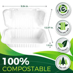 BIRCHIO 75 Pack 9”x6” Take Out Containers with Lids, EXTRA Sturdy To Go Food Containers, 100% Compostable Clamshell Take Out Containers, To Go Boxes for Food