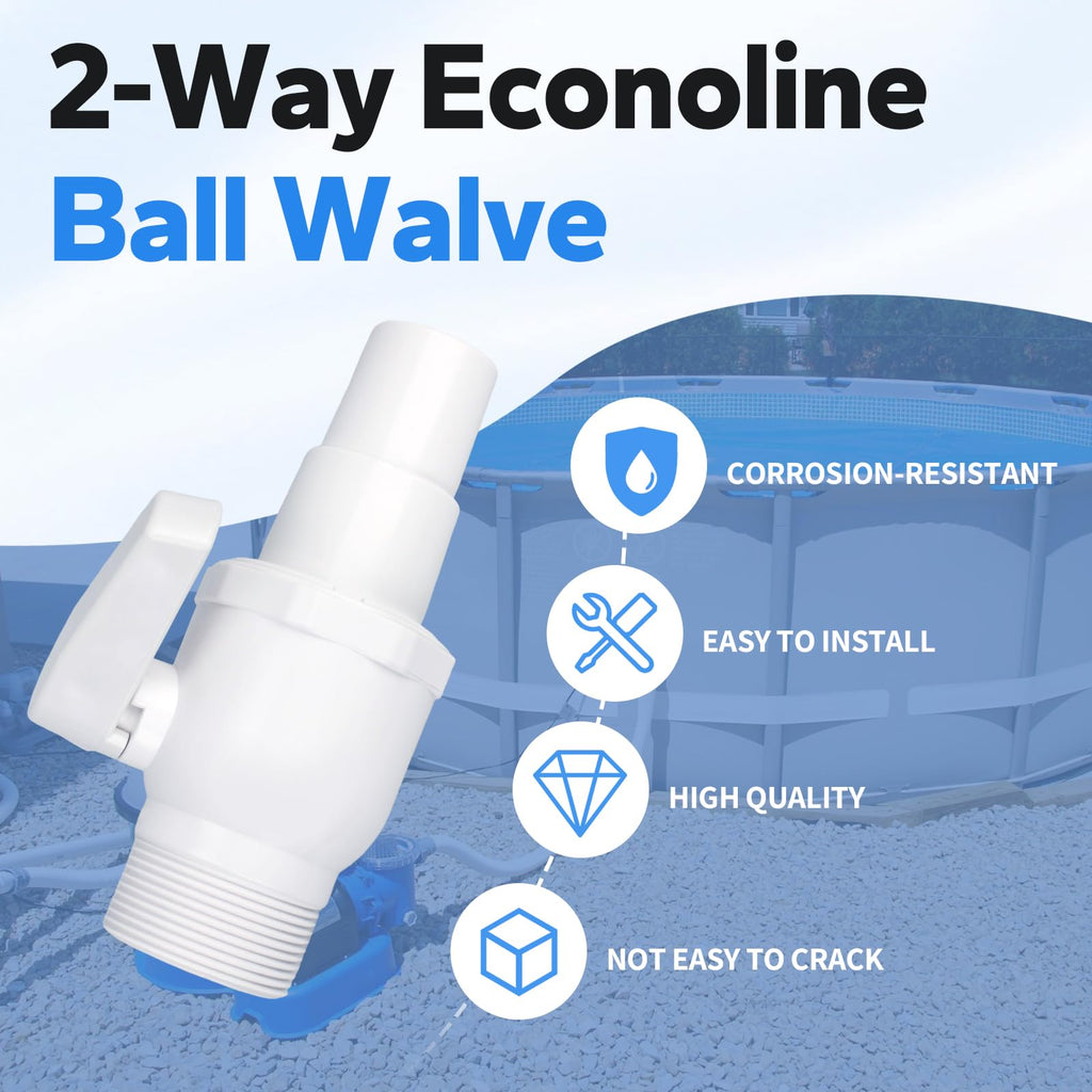 Pool Shut Off Valve Replacement Compatible with Hayward SP0729 Econoline 2-Way Ball Valve, 1.5" MIP x 1.5” - 1.25”, Above Ground Pool Filter Accessories