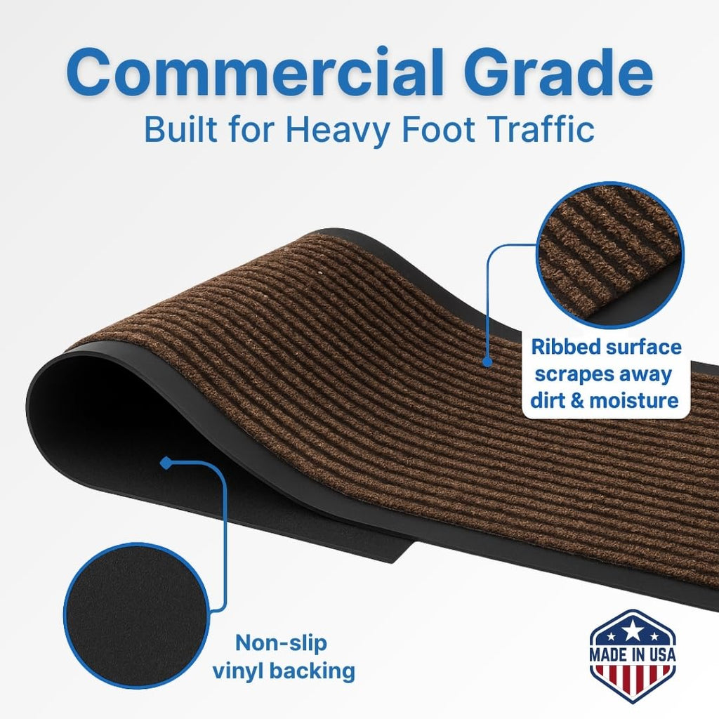 Consolidated Plastics Brush Dry Mat - Made in USA, Heavy-Duty Commercial DoorRug for Indoor/Outdoor Entryways, Non-Slip Backing for High-Traffic Areas (4' W x 6' L, Brown)