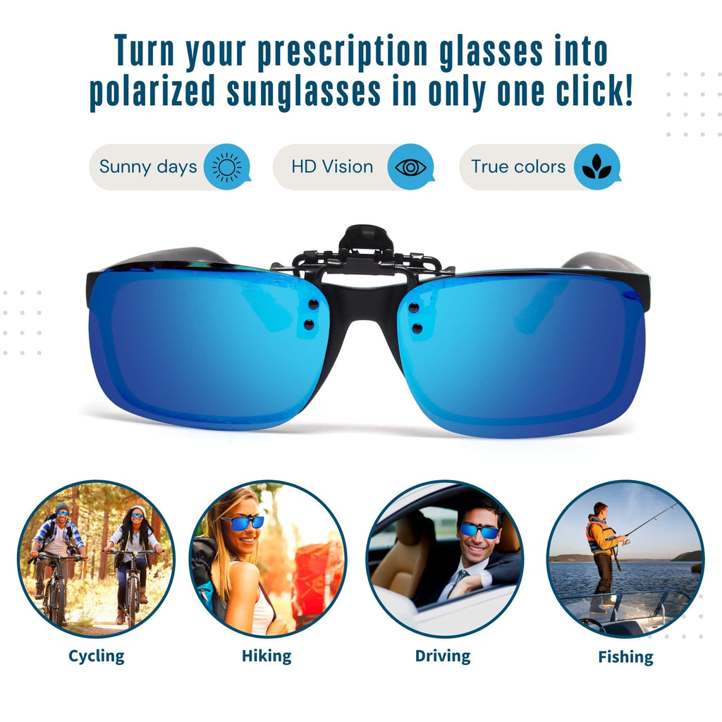 BLUE CUT Clip on Polarized Night vision Glasses Flip up Sunglasses UV-400 to Wear Over prescription Glasses for night driving