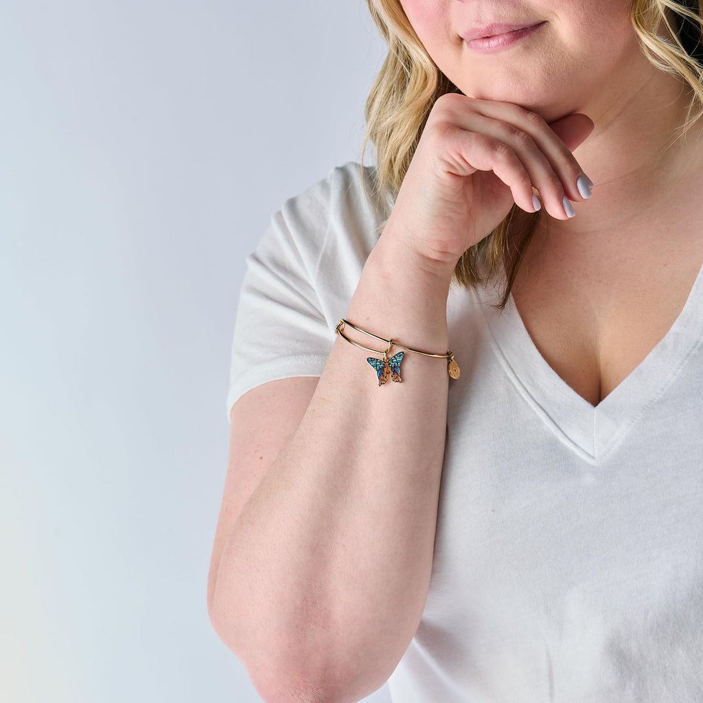 Alex and Ani Chrysiridia Rhipheus Butterfly Charm Bangle - Adjustable Gold Plated Bracelet for Women, Transformative Design with Enamel Charm, Nickel-Free