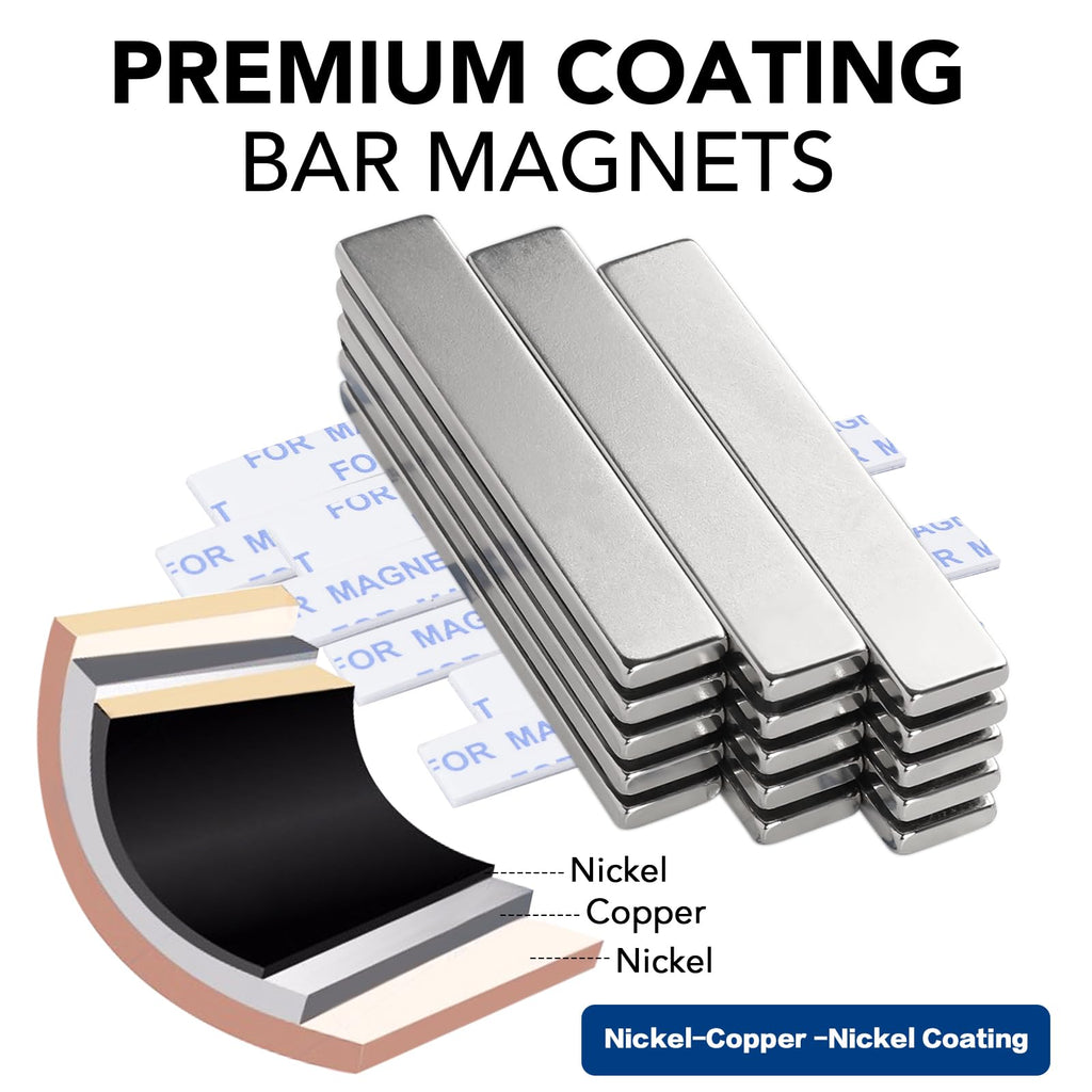 TRYMAG Strong Neodymium Magnets with Adhesive Backing, 12 Pack, 60x10x3 mm