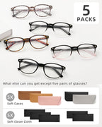 JOLISU 5 Pack Reading Glasses For Women, Blue Light Blocking Computer Reader Spring Hinge Eyeglasses (1.50)
